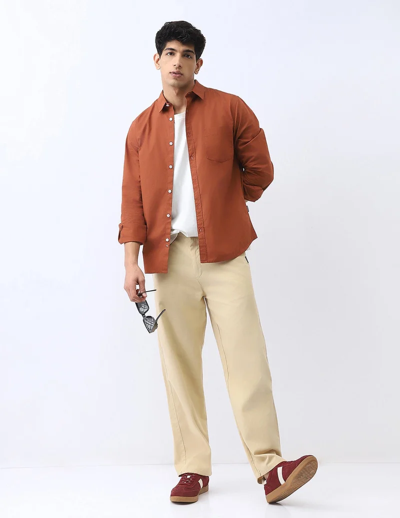 Urbano Fashion  Urbano Fashion Men's Rust Cotton Full Sleeve Regular Fit Casual Solid Shirt  | Best Price UAE