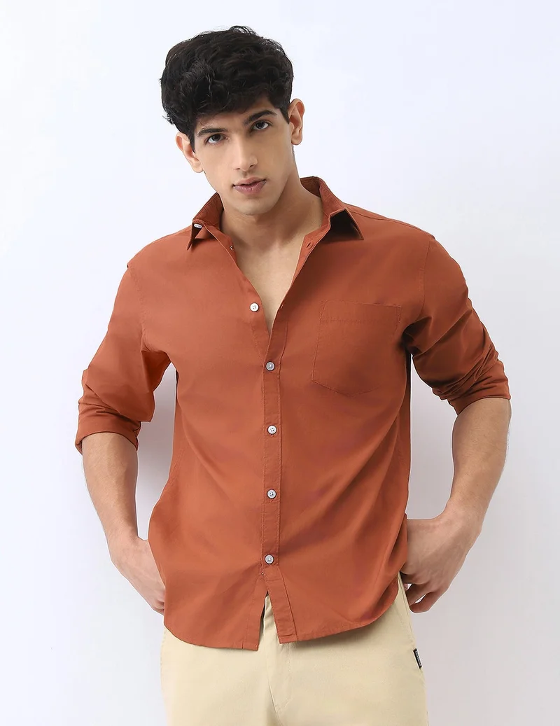 Urbano Fashion Men's Rust Cotton Full Sleeve Regular Fit Casual Solid Shirt
