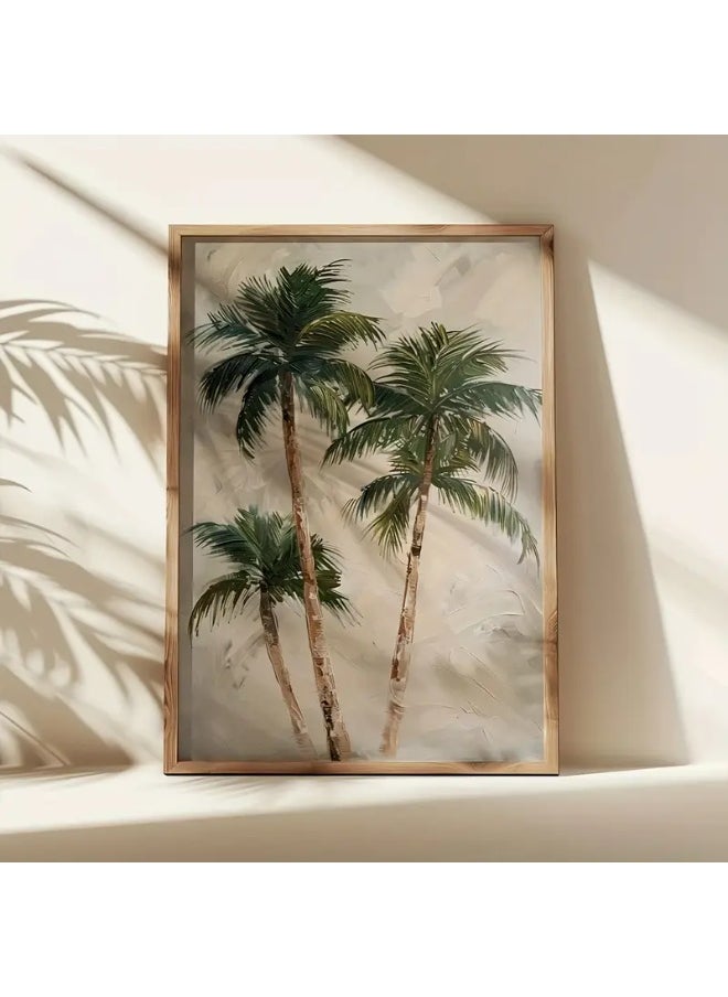 A modern, beautiful, elegant, watercolor canvas wall art, a soft, sophisticated picture of a group of palm trees, an Arabic-inspired color, a bright and relaxing painting. The painting, without any frame, is considered an elegant decorative element for the home or even in the hotel corridors, bedroom, guest room, meeting room, Bedouin tent, office, popular cafe, old traditional restaurants, hospital corridors, kitchen, next to the coffee corner, or an ideal artistic gift for special people. It can be given to a person in the old mud house council, or to an elderly man or woman, or in Ramadan. You can add a wooden frame to it, or you can even hang the painting with clips without any frame. Its size is 30*40 cm without a frame