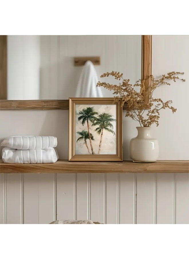 A modern, beautiful, elegant, watercolor canvas wall art, a soft, sophisticated picture of a group of palm trees, an Arabic-inspired color, a bright and relaxing painting. The painting, without any frame, is considered an elegant decorative element for the home or even in the hotel corridors, bedroom, guest room, meeting room, Bedouin tent, office, popular cafe, old traditional restaurants, hospital corridors, kitchen, next to the coffee corner, or an ideal artistic gift for special people. It can be given to a person in the old mud house council, or to an elderly man or woman, or in Ramadan. You can add a wooden frame to it, or you can even hang the painting with clips without any frame. Its size is 30*40 cm without a frame