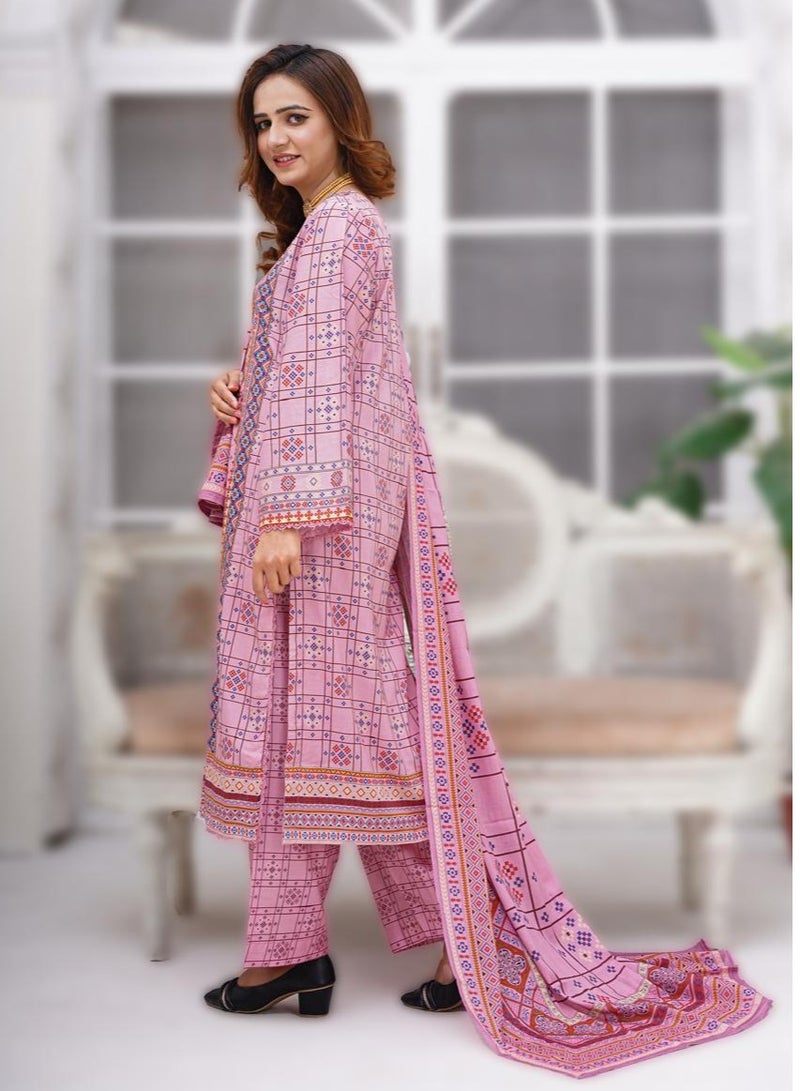 وينشيلز شالوار قميص مطبوع - ملابس باكستانية أنيقة ومريحة باللون الوردي - مقاس كبير - Image 2