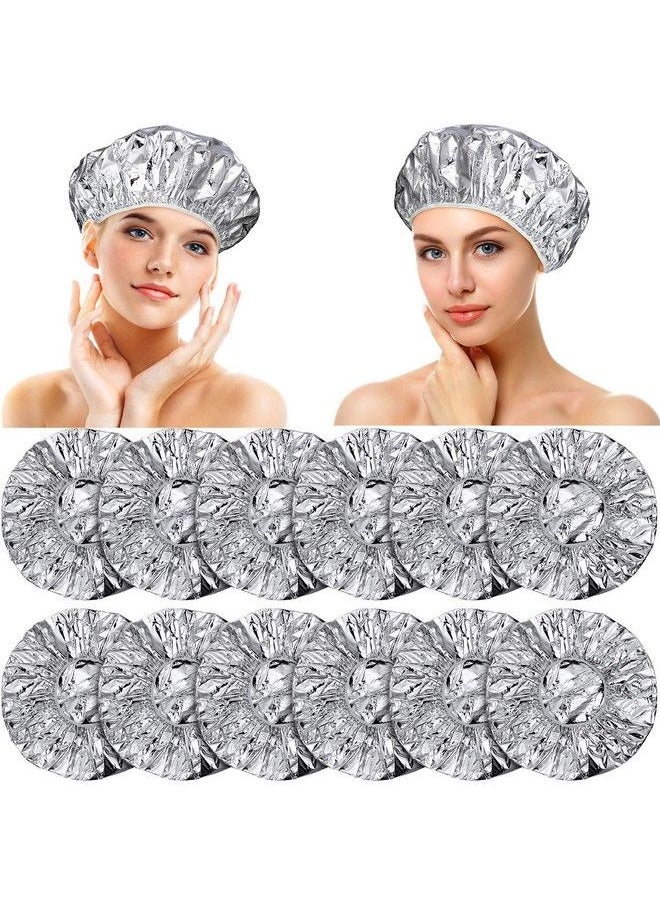 WILLBOND 12 Pieces Deep Conditioning Caps Aluminum Foil Reusable Hair Processing Caps Hair Coloring Shower Caps For Home Salon Use (Silvery 12 Inch)  - Image 1