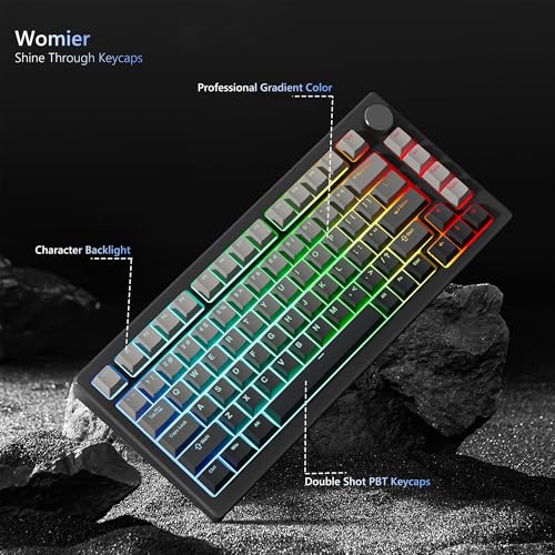 Womier Shine Through PBT Keycaps 60 75 100 Percent Cherry Profile, Custom Key Cap Doubleshot Keycaps Set, Universal Compatiability for Cherry Gateron MX Switches Keyboard, Gradient Gray - Image 2