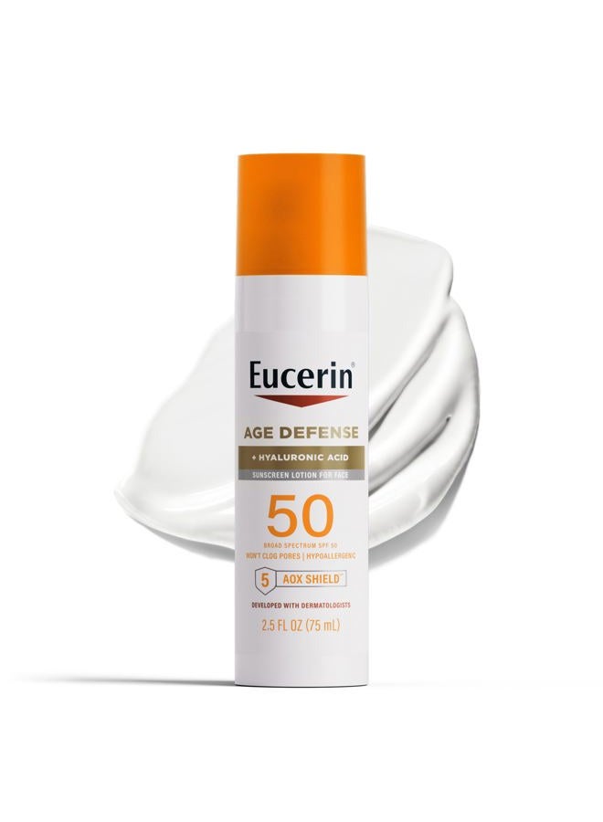 Eucerin Sun Age Defense SPF 50 Face Sunscreen Lotion with Hyaluronic Acid, Hypoallergenic, Non-Comedogenic Sunscreen SPF 50 Free of Fragrance, Oxybenzone and Octinoxate, 2.5 Fl Oz Bottle - Image 1