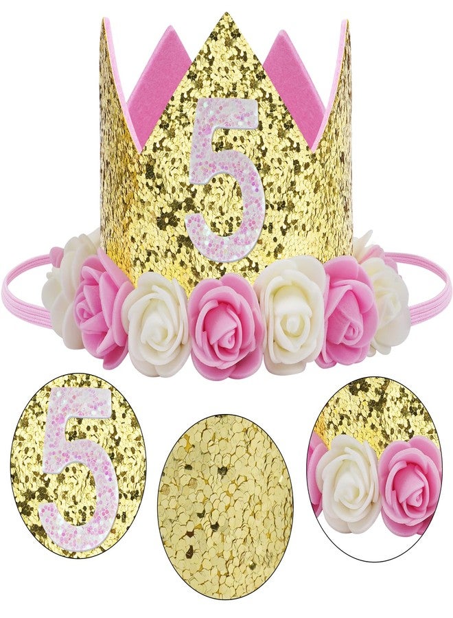Haomaomao Baby Birthday Crown Princess Tiara Girls Party Hat With Gold Glitter and Pink Roses for Birthday Party Decorations - Image 2