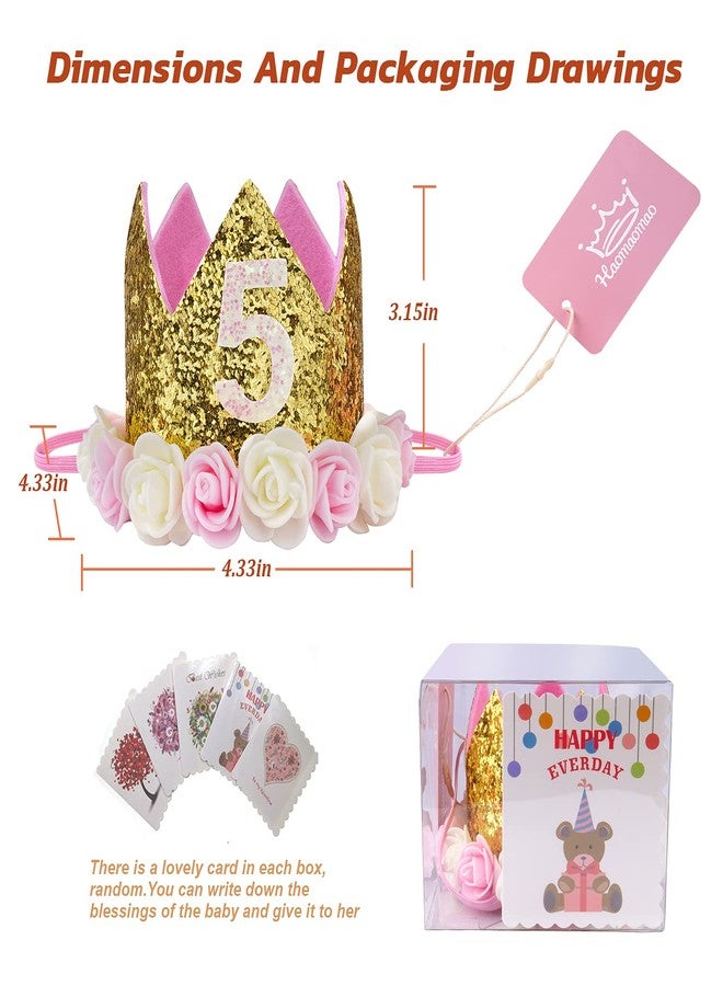 Haomaomao Baby Birthday Crown Princess Tiara Girls Party Hat With Gold Glitter and Pink Roses for Birthday Party Decorations - Image 4