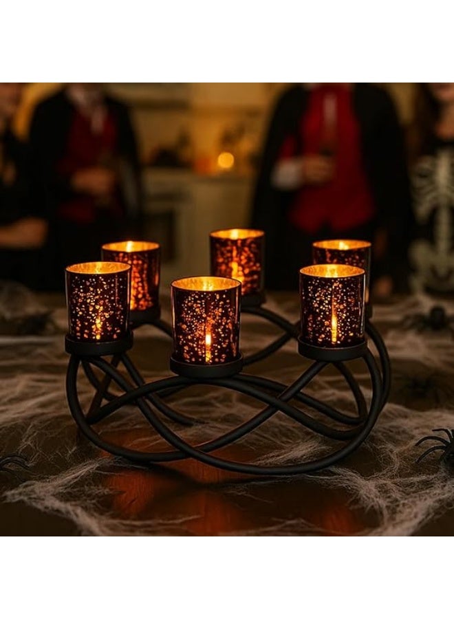 Seraphic Halloween Candle Holder Centerpiece Decoration – Black Metal Iron 6-Cup Votive Tealight Holder for Spooky Table Gothic Decor, Kitchen & Dining Room, Coffee Tables - Image 1