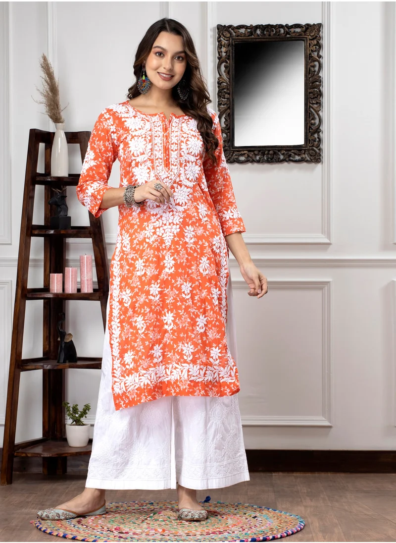 Alaya Hand Embroidered Chikankari Mulmul Cotton Kurta-AL3648