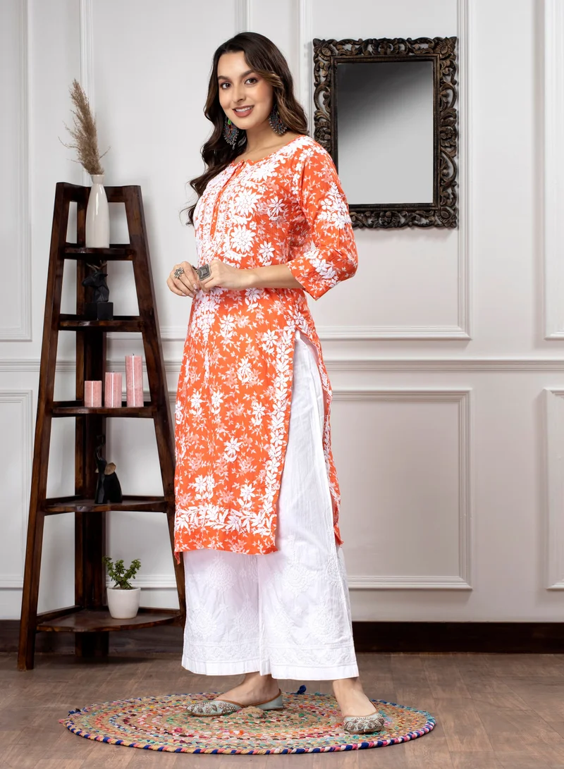 Alaya Hand Embroidered Chikankari Mulmul Cotton Kurta-AL3648