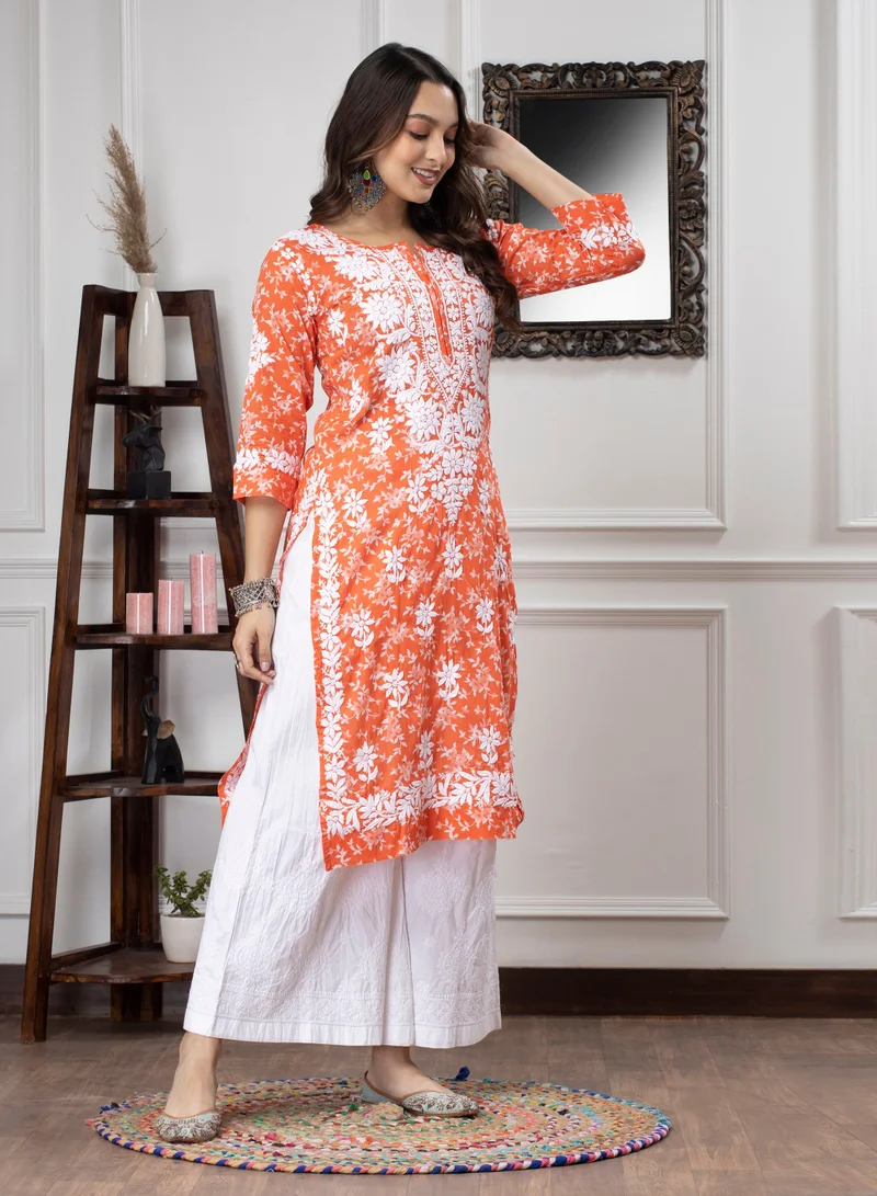 Alaya Hand Embroidered Chikankari Mulmul Cotton Kurta-AL3648