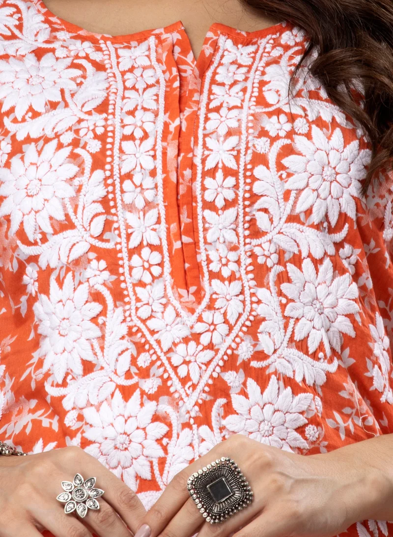Alaya Hand Embroidered Chikankari Mulmul Cotton Kurta-AL3648