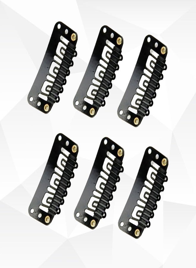 AHS Hair Extension Clips with Rubber Grip, Snap Clips for Wigs, Hair Patch, Toupee & Hair Extensions | Sew-On Metal Clips, Strong Hold, No Slip (6, Black) - Image 2