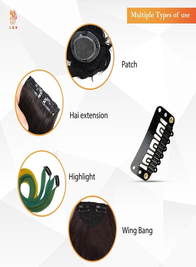 AHS Hair Extension Clips with Rubber Grip, Snap Clips for Wigs, Hair Patch, Toupee & Hair Extensions | Sew-On Metal Clips, Strong Hold, No Slip (6, Black) - Image 4