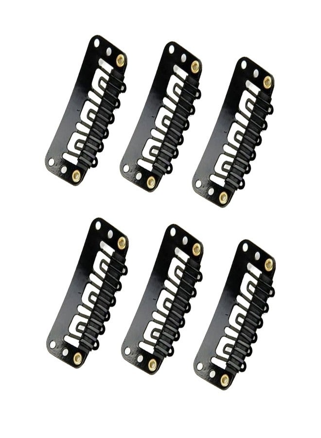 AHS Hair Extension Clips with Rubber Grip, Snap Clips for Wigs, Hair Patch, Toupee & Hair Extensions | Sew-On Metal Clips, Strong Hold, No Slip (6, Black) - Image 1