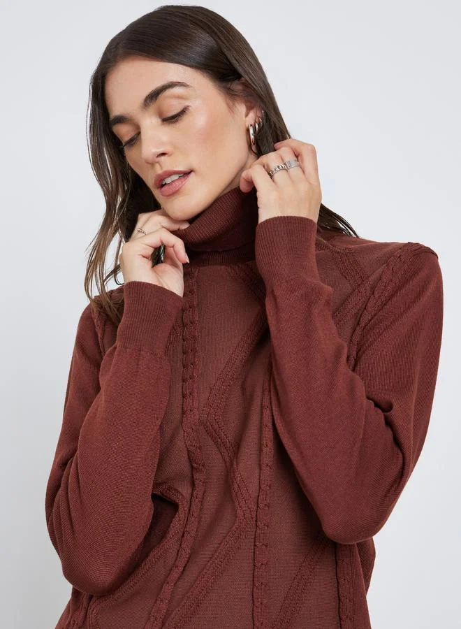 Styli Rust Cable Knit Turtleneck Sweater