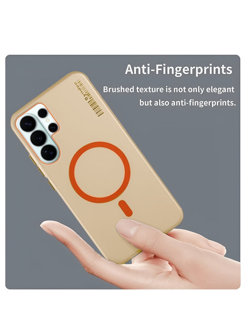 Syndee Samsung Galaxy S24 Ultra 5G 2024 Syndee Series Hybrid Translucent Magsafe with Magnetic Charging Raised Camera Lips Elegant Look Case Cover (MCMPMN) - Orange - Image 3