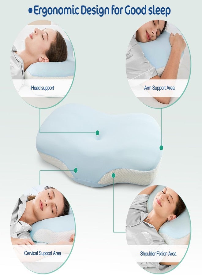 JOYENERGY Ergonomic Cervical Pillow, Contour Design for Side & Back Sleepers, Memory Foam Orthopedic Cervical Shape Gently Cradles Head & Provides Neck Support & Shoulder Pain Relief (Blue) - Image 2
