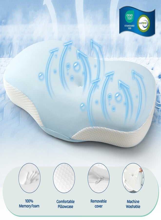 JOYENERGY Ergonomic Cervical Pillow, Contour Design for Side & Back Sleepers, Memory Foam Orthopedic Cervical Shape Gently Cradles Head & Provides Neck Support & Shoulder Pain Relief (Blue) - Image 4