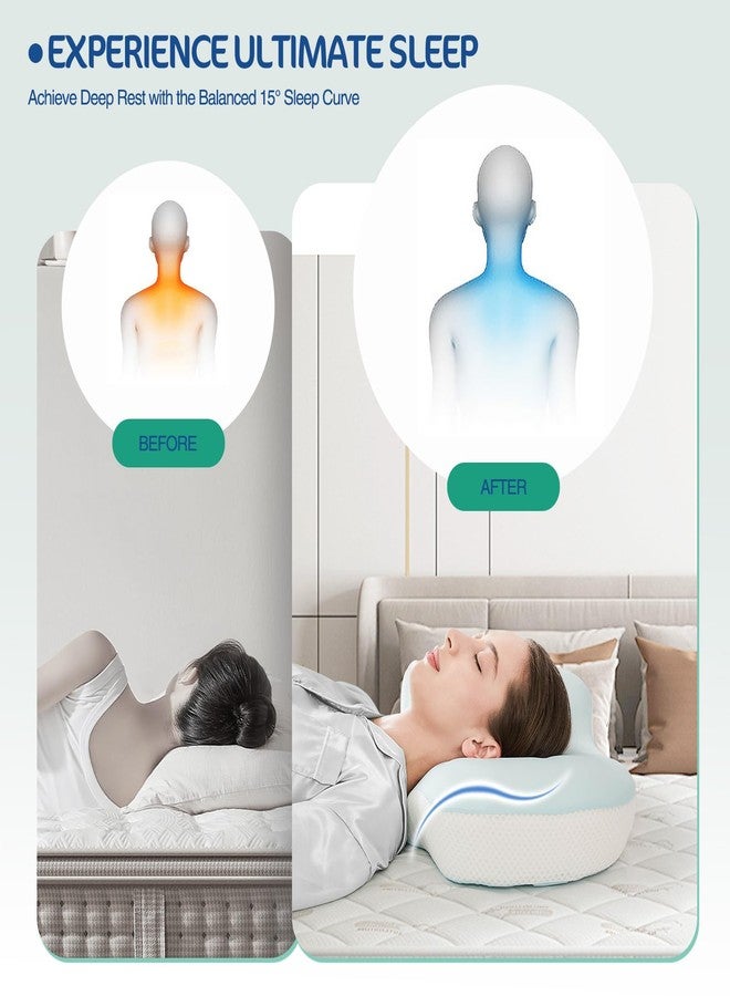 JOYENERGY Ergonomic Cervical Pillow, Contour Design for Side & Back Sleepers, Memory Foam Orthopedic Cervical Shape Gently Cradles Head & Provides Neck Support & Shoulder Pain Relief (Blue) - Image 3