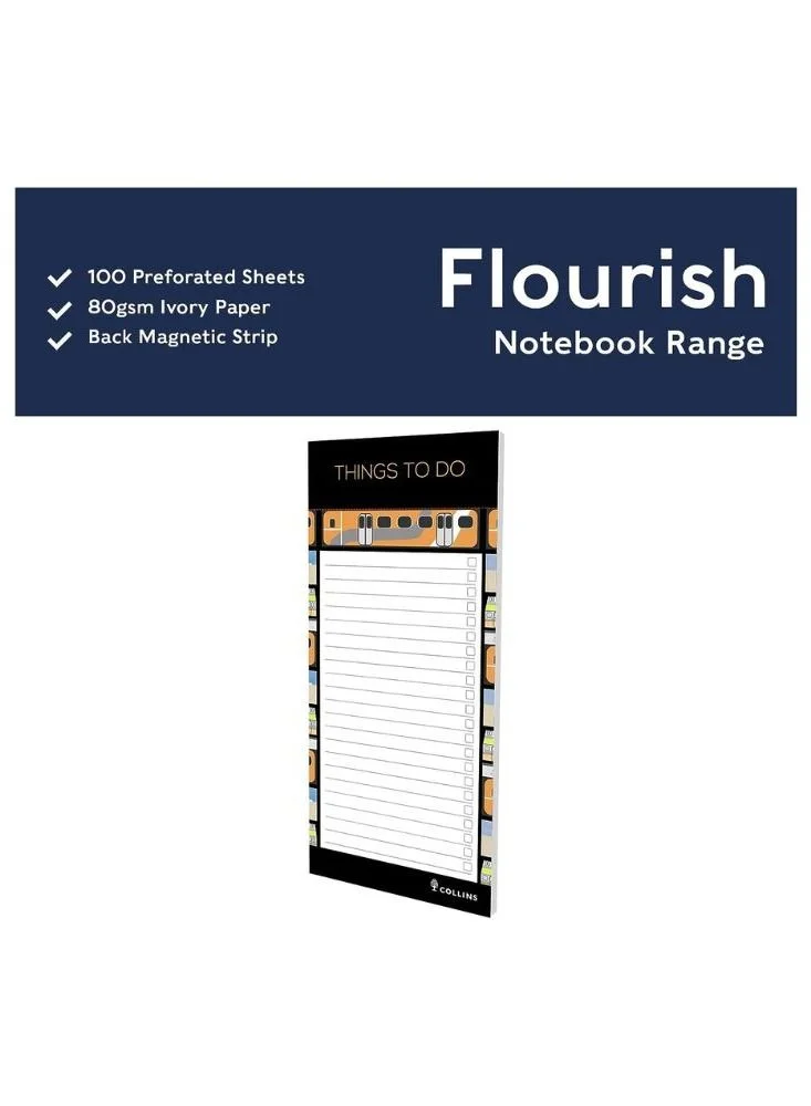 Collins Collins Flourish To Do List Notepad with Slim Magnetic Pad - Trains Design