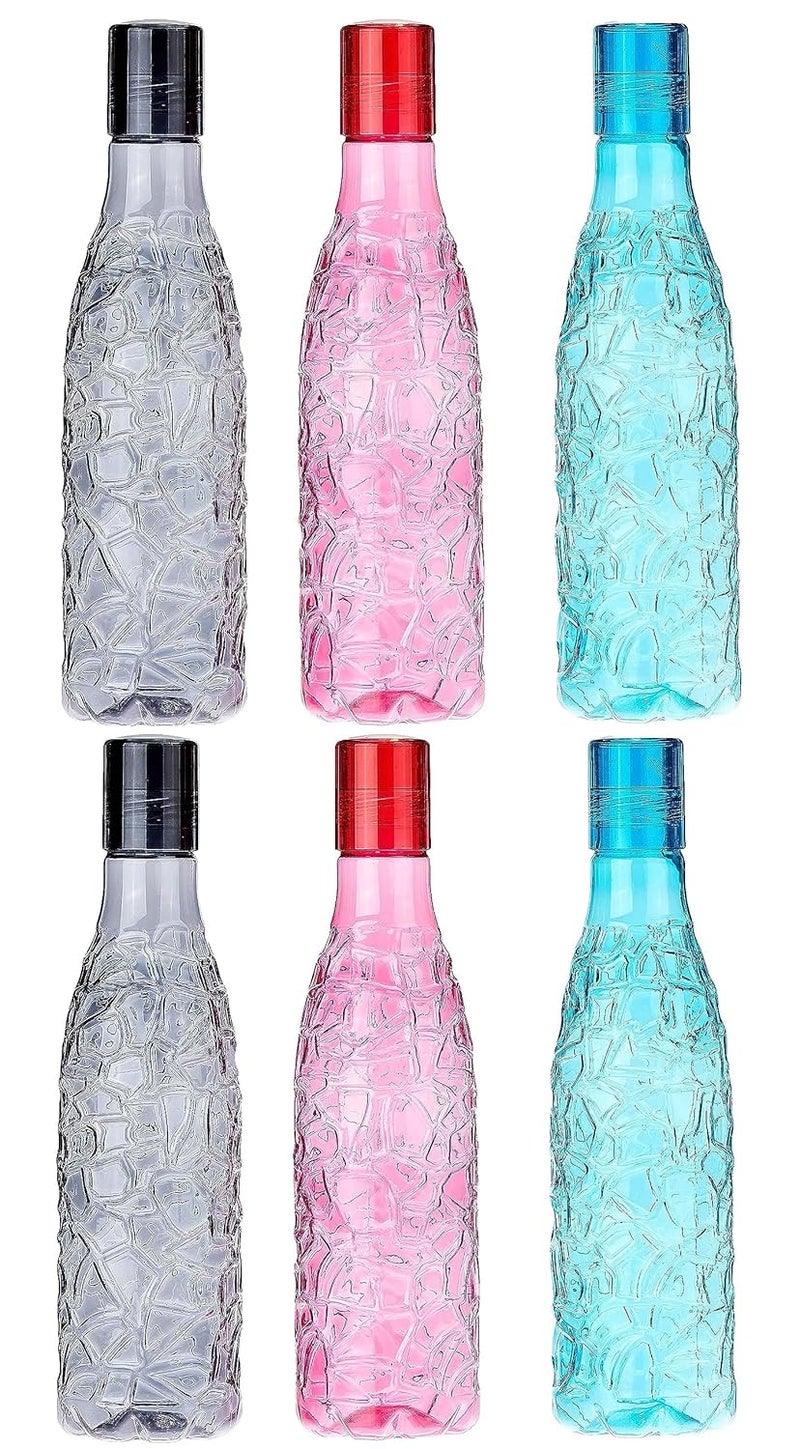 Floraware Food Grade Premium Plastic Fridge Round Water Bottle Drinking Bottle 1000ml Pack of 6 Multicolour - Image 1