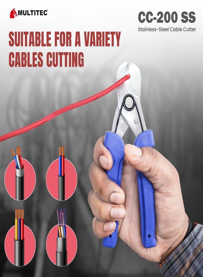 Multitec Industries Ltd MULTITEC CC-200-SS Wire Cutter & Stripper | Stainless Steel 2-in-1 Electrical Hand Tool for Home & Industrial Use | Manual Cable Stripping & Cutting Tool with Ergonomic Grip and Safety Lock - Image 3
