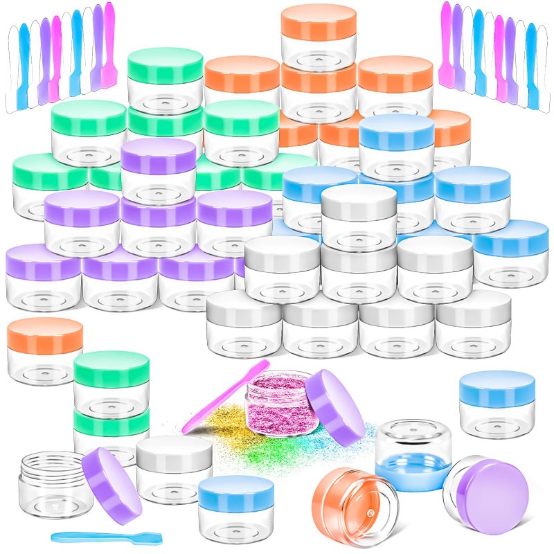 MotBach 40 PCS 15g Plastic Containers with Colored Lids, Small Makeup Containers, 0.5oz Round Travel Cosmetic Jars with Spatulas for Liquid, Powder, Cream, Lotion - Image 1