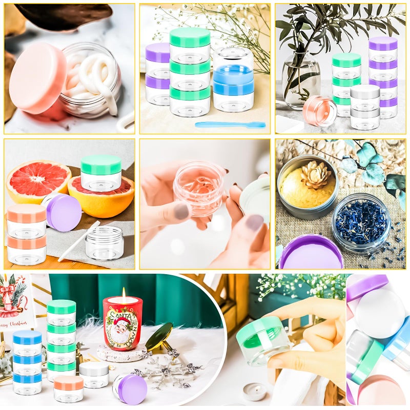 MotBach 40 PCS 15g Plastic Containers with Colored Lids, Small Makeup Containers, 0.5oz Round Travel Cosmetic Jars with Spatulas for Liquid, Powder, Cream, Lotion - Image 5