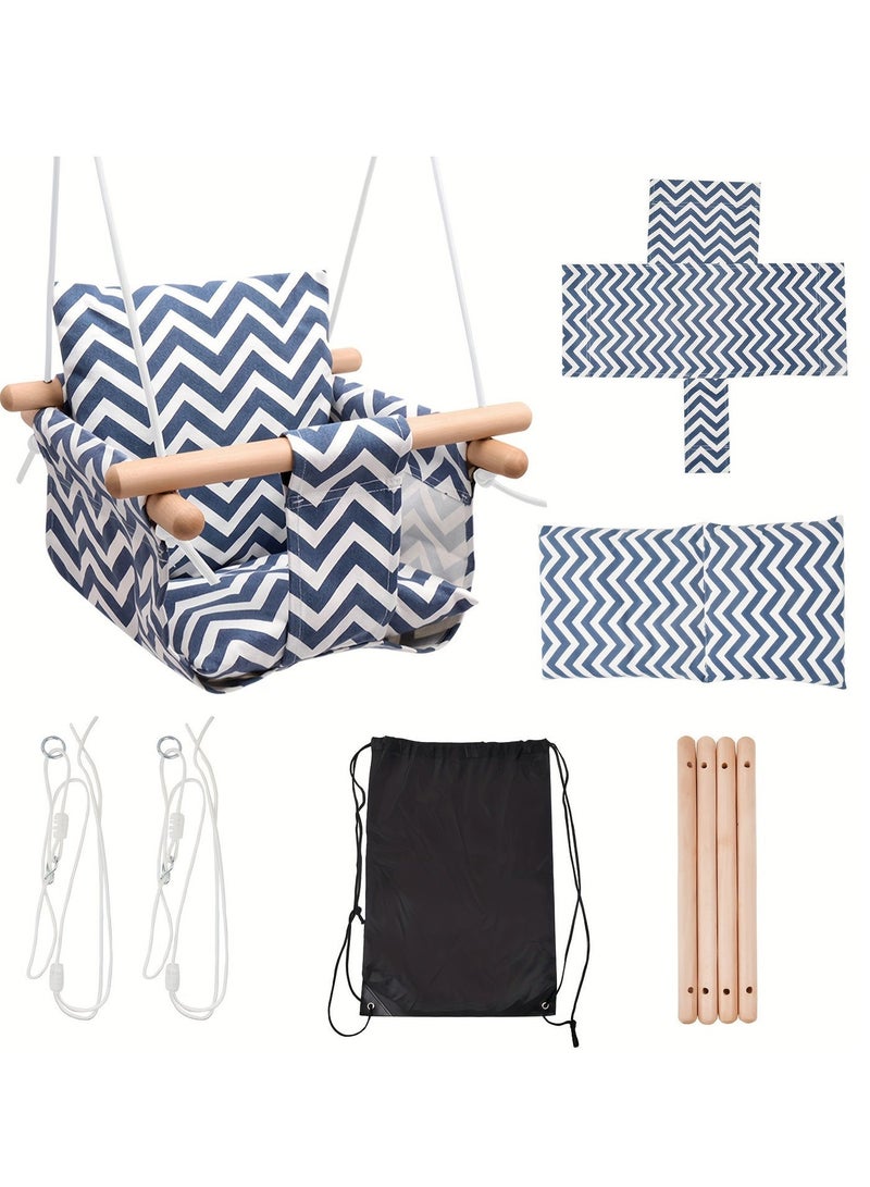 general Kids Swing Cloth Bag Hanging Chair for Children Aged 6 Months to 3 Years - Indoor & Outdoor Safe Baby Swing with Adjustable Ropes & Removable Cushion - Blue & White Striped Design - CPSC/EN71 Certified for Maximum Safety - Image 5