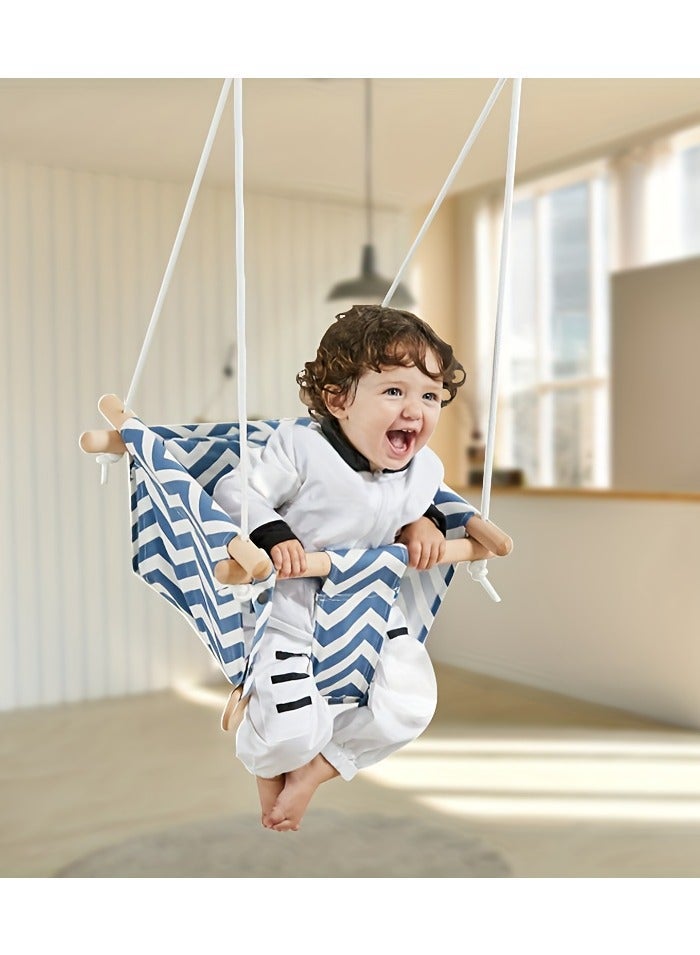 general Kids Swing Cloth Bag Hanging Chair for Children Aged 6 Months to 3 Years - Indoor & Outdoor Safe Baby Swing with Adjustable Ropes & Removable Cushion - Blue & White Striped Design - CPSC/EN71 Certified for Maximum Safety - Image 2