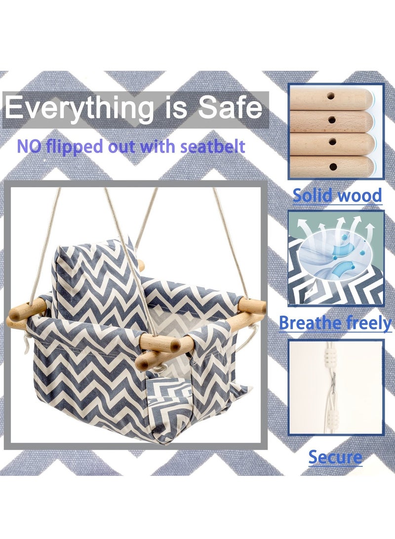 general Kids Swing Cloth Bag Hanging Chair for Children Aged 6 Months to 3 Years - Indoor & Outdoor Safe Baby Swing with Adjustable Ropes & Removable Cushion - Blue & White Striped Design - CPSC/EN71 Certified for Maximum Safety - Image 4