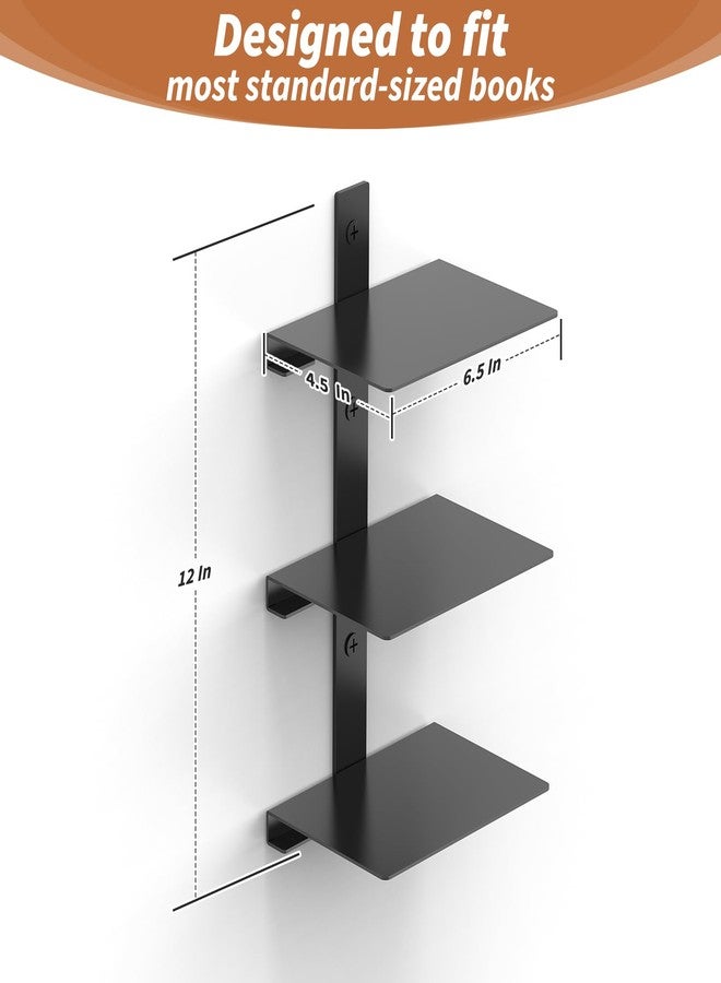XINWXSS Floating Invisible Bookshelves for Wall, 6 Tier Heavy Duty Metal, 2 Pack Black Vertical Spine Book Tower, Wall Mounted Storage for Home Office & Indoor Spaces - Image 3