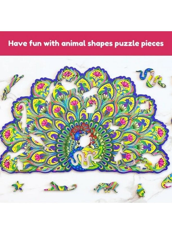 Ambiyaa Peacock| Wooden Jigsaw Puzzle for Kids & Adults | 31 Unique Animal Shape Pieces | Challenging and Educational Puzzle Game | 136 Pieces | 3+ Hours | Large A3 Size - Image 3