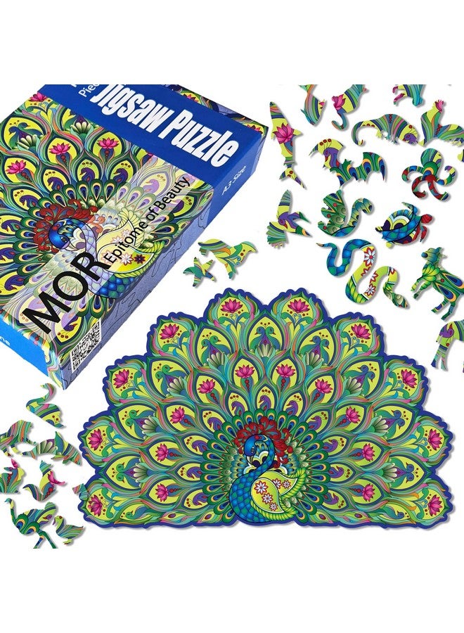 Ambiyaa Peacock| Wooden Jigsaw Puzzle for Kids & Adults | 31 Unique Animal Shape Pieces | Challenging and Educational Puzzle Game | 136 Pieces | 3+ Hours | Large A3 Size - Image 1