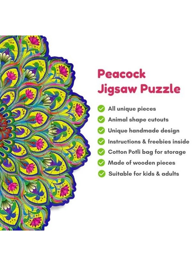 Ambiyaa Peacock| Wooden Jigsaw Puzzle for Kids & Adults | 31 Unique Animal Shape Pieces | Challenging and Educational Puzzle Game | 136 Pieces | 3+ Hours | Large A3 Size - Image 2