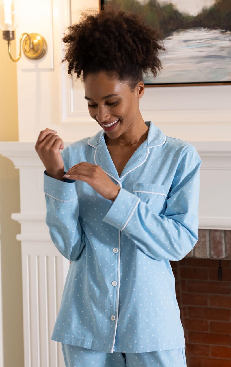 PajamaGram Womens Pajama Sets Cotton - Soft Jersey Pajamas Women, Blue, S, 4-6 - Image 4