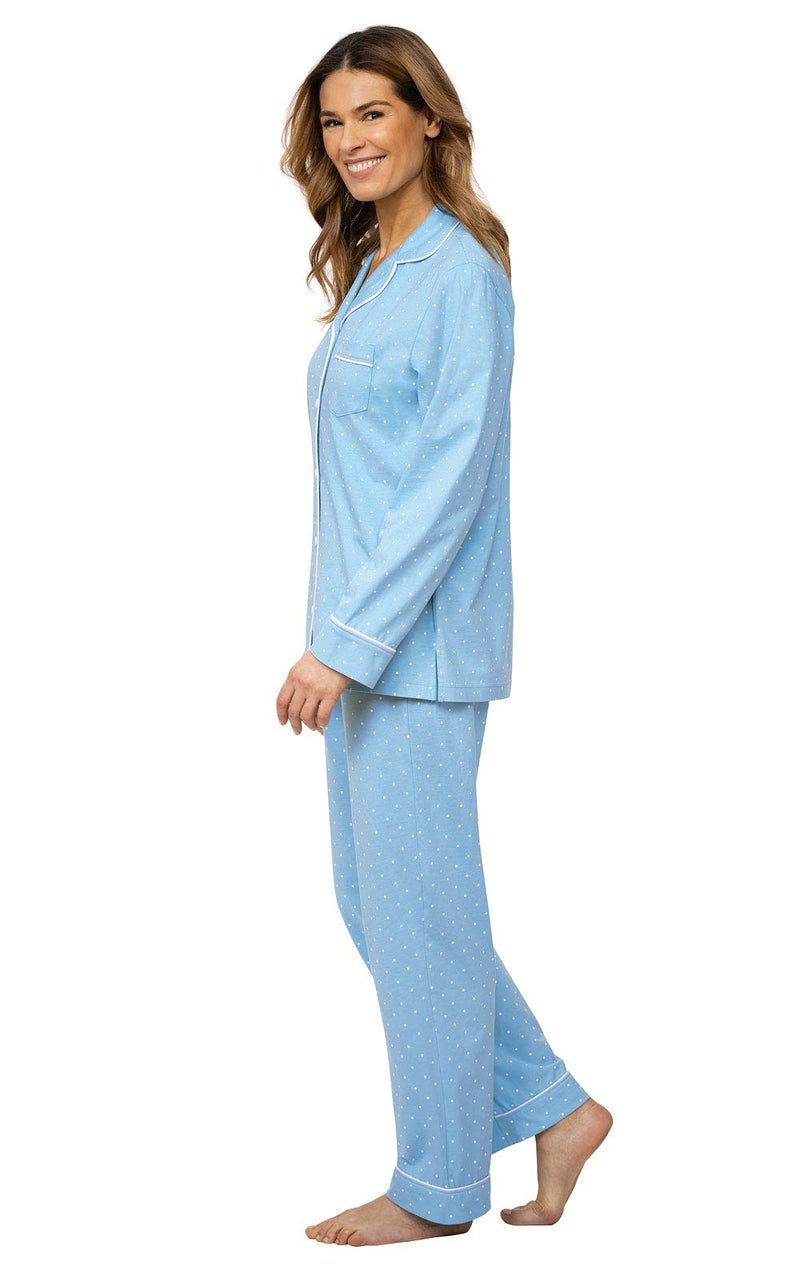 PajamaGram Womens Pajama Sets Cotton - Soft Jersey Pajamas Women, Blue, S, 4-6 - Image 3