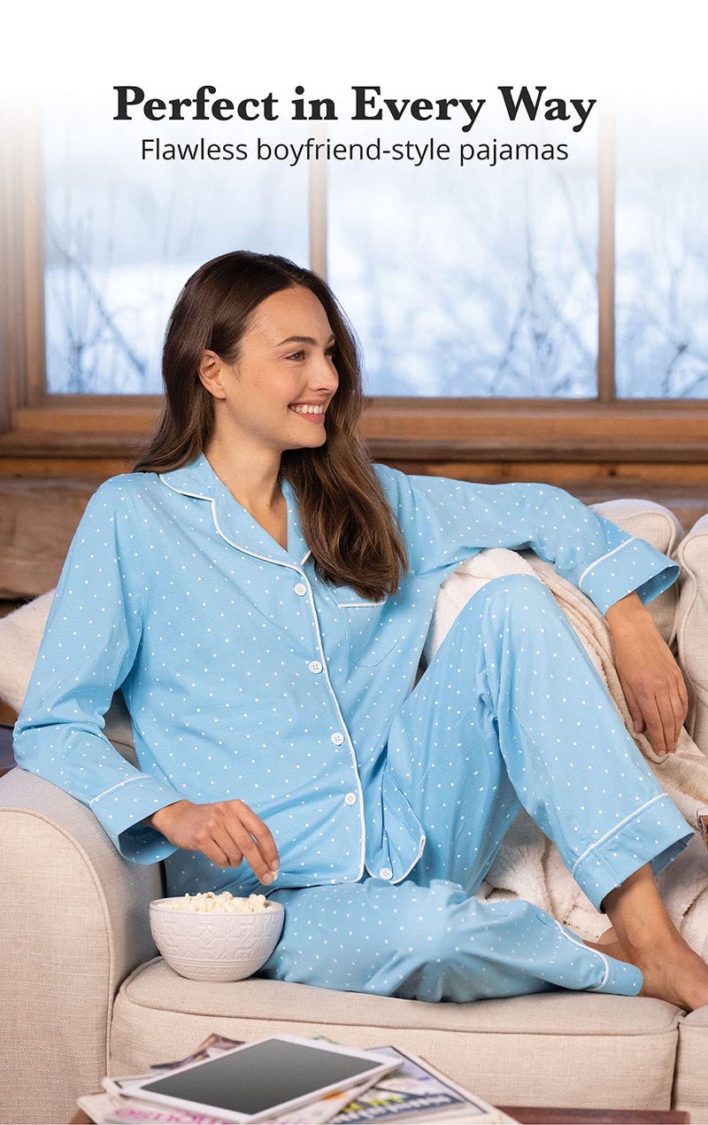 PajamaGram Womens Pajama Sets Cotton - Soft Jersey Pajamas Women, Blue, S, 4-6 - Image 5