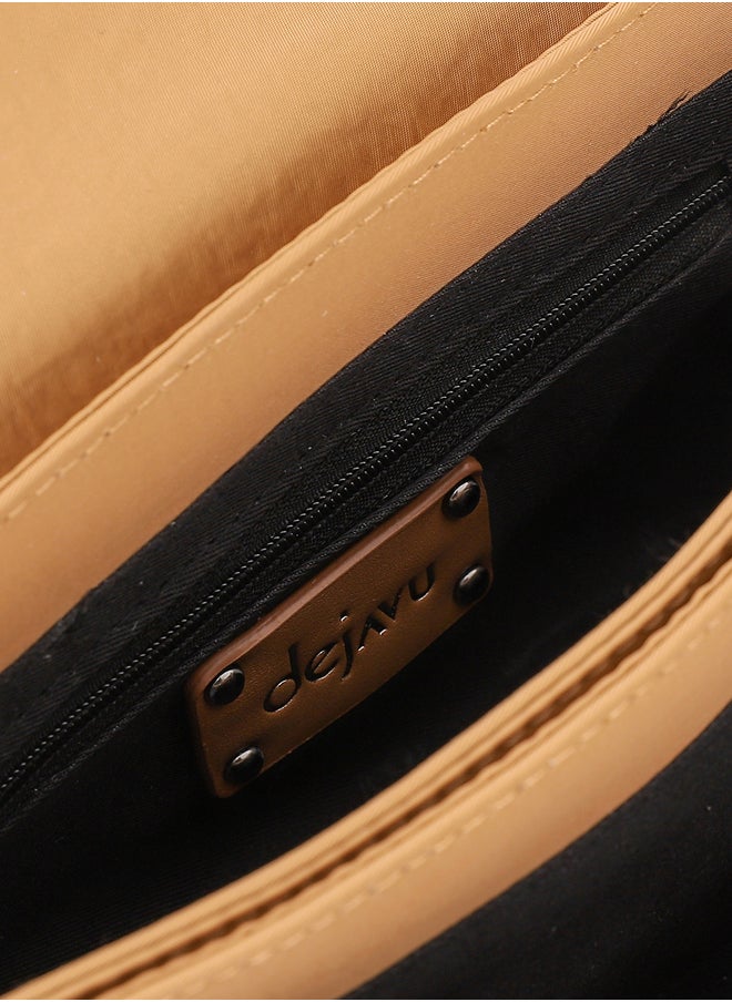 DejaVu Lock Closure Quilted Cross Body Bag - Camel  - Image 5