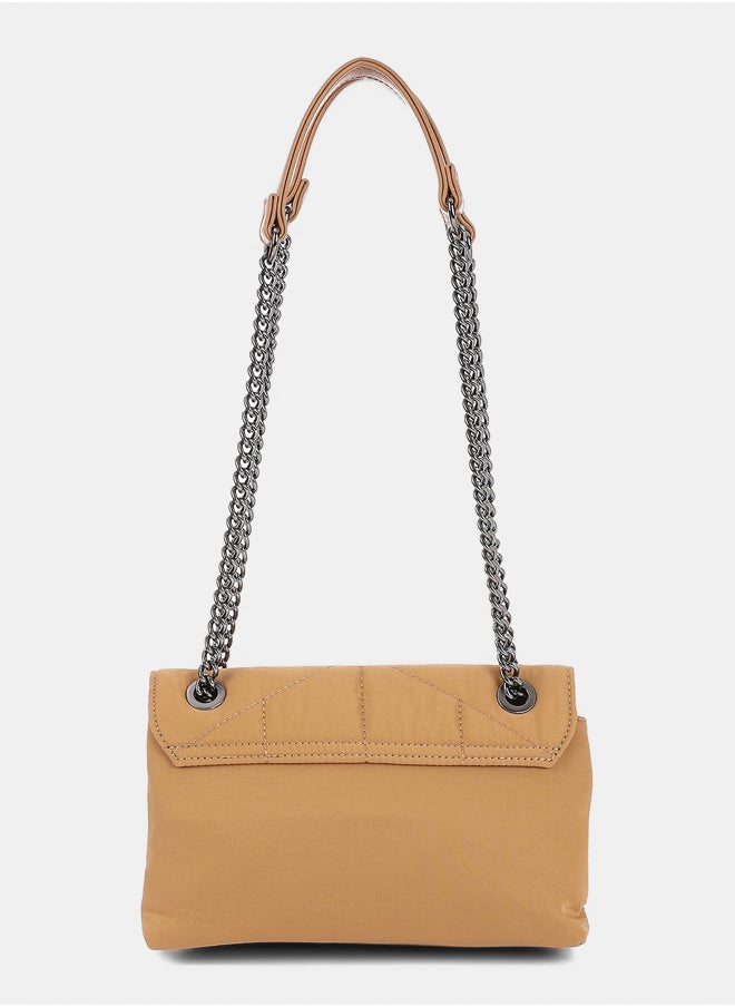 DejaVu Lock Closure Quilted Cross Body Bag - Camel  - Image 3