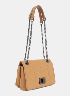 DejaVu Lock Closure Quilted Cross Body Bag - Camel  - Image 2
