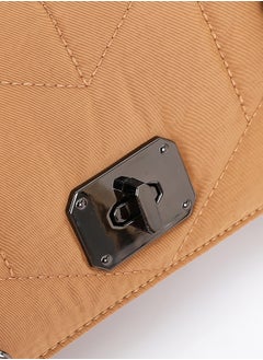 DejaVu Lock Closure Quilted Cross Body Bag - Camel  - Image 4