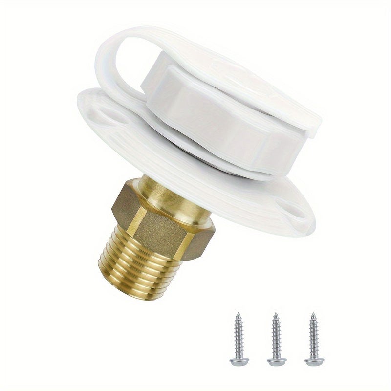 White RV City Water Inlet with Check Valve 3/4 NH Female to 1/2 NPT Male Brass Flange Fresh Water Connection with Dust Plug for RV Camper Motorhome Trailer Marine - Image 3