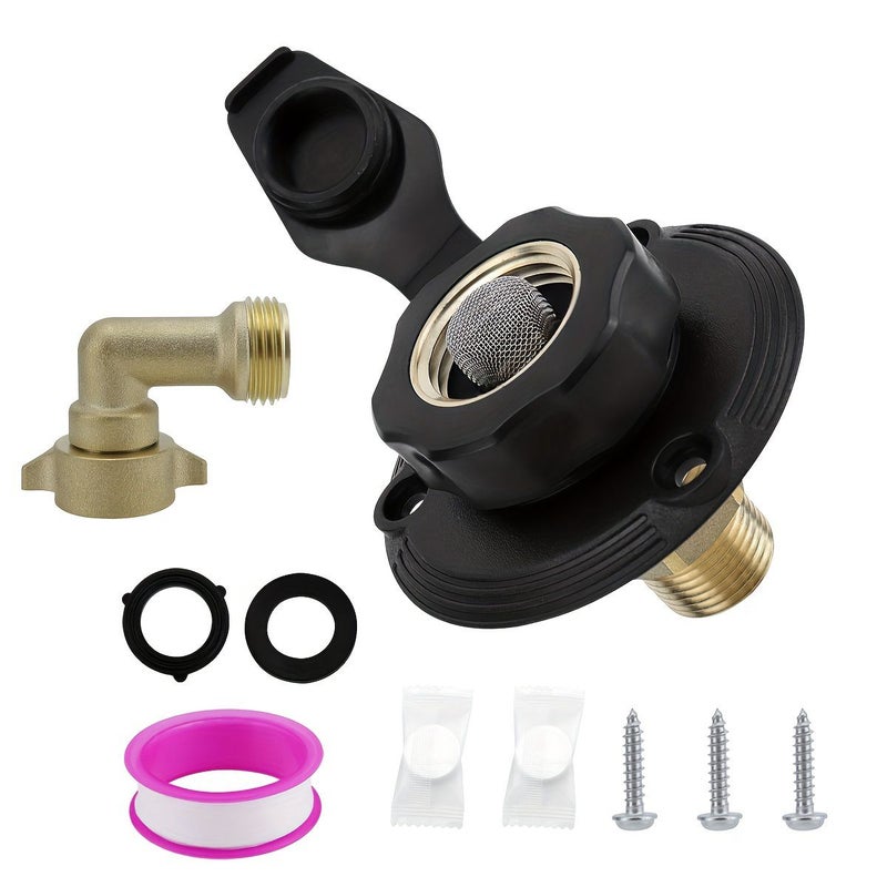 White RV City Water Inlet with Check Valve 3/4 NH Female to 1/2 NPT Male Brass Flange Fresh Water Connection with Dust Plug for RV Camper Motorhome Trailer Marine - Image 2