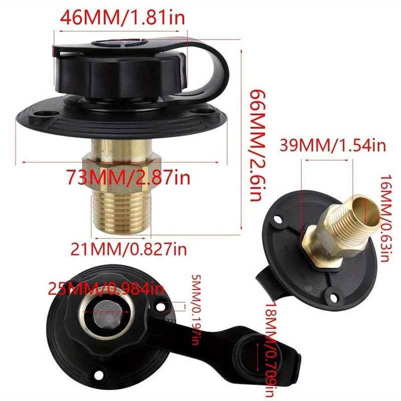 White RV City Water Inlet with Check Valve 3/4 NH Female to 1/2 NPT Male Brass Flange Fresh Water Connection with Dust Plug for RV Camper Motorhome Trailer Marine - Image 4