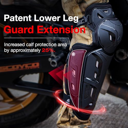 Scoyco حماة الركبة والساق للدراجات النارية من سكويكو للرجال - وسادات ركبة موتوكروس بمستوى حماية CE 1 مع تصميم مرونة الركبة من 45° إلى 180° وحزام مرن قابل للتعديل - Image 5