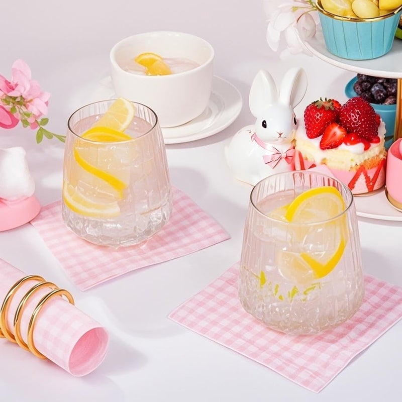 FLOWERCAT 100-Count 2-Ply Pink Checkered Cocktail Napkins Checkered - Pink Cocktail Napkins Disposable Premium Quality- 5“ x 5" Paper Napkins for Easter Party,Bar,Birthday,Mother's Day - Image 4