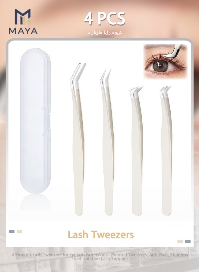 Maya 4 Straight Lash Tweezers for Eyelash Extensions - Pointed Tweezers, Anti-Rust, Stainless Steel Isolation Lash Supplies - Image 1