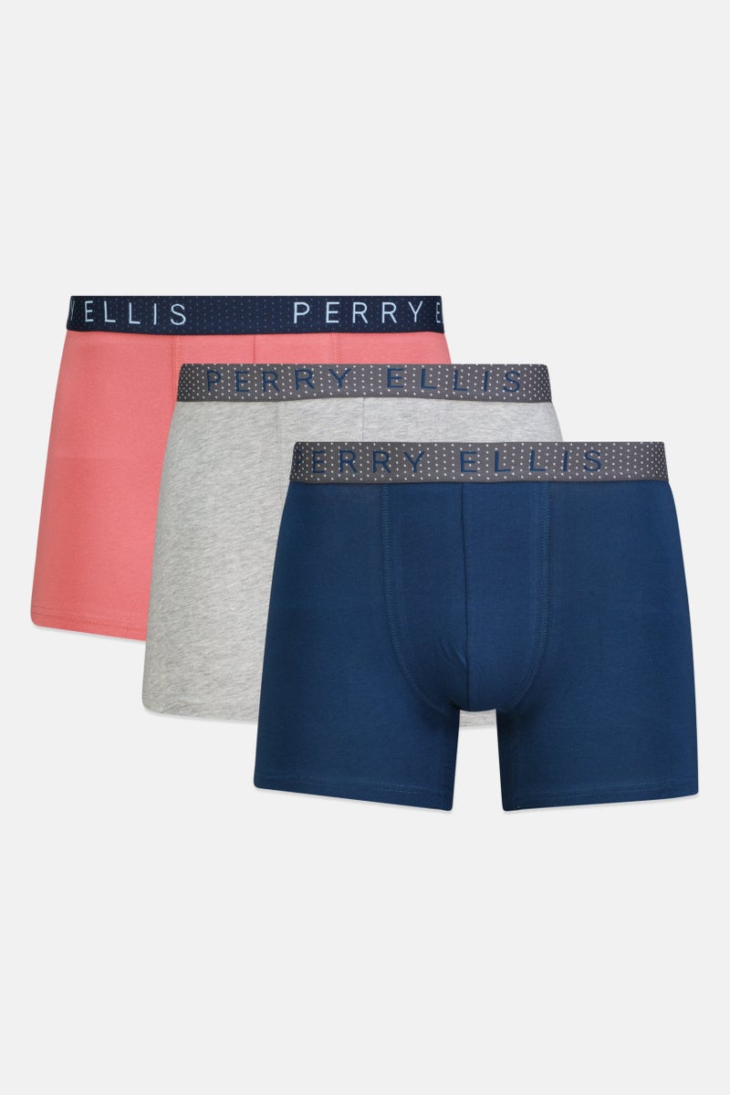 PERRY ELLIS Men 3 Pack Brand Logo Boxer Briefs, Multicolor  - Image 1