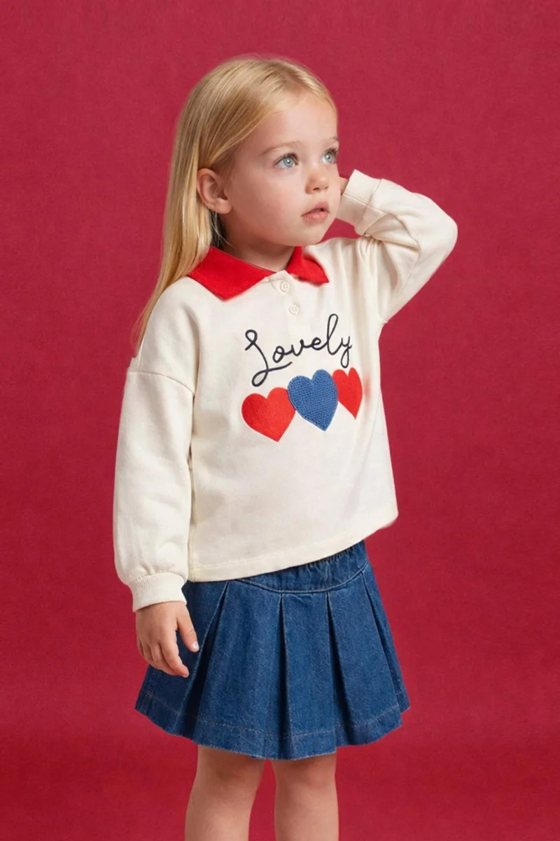 DeFacto Baby Girl Oversize Fit Polo Collar Printed Sweatshirt